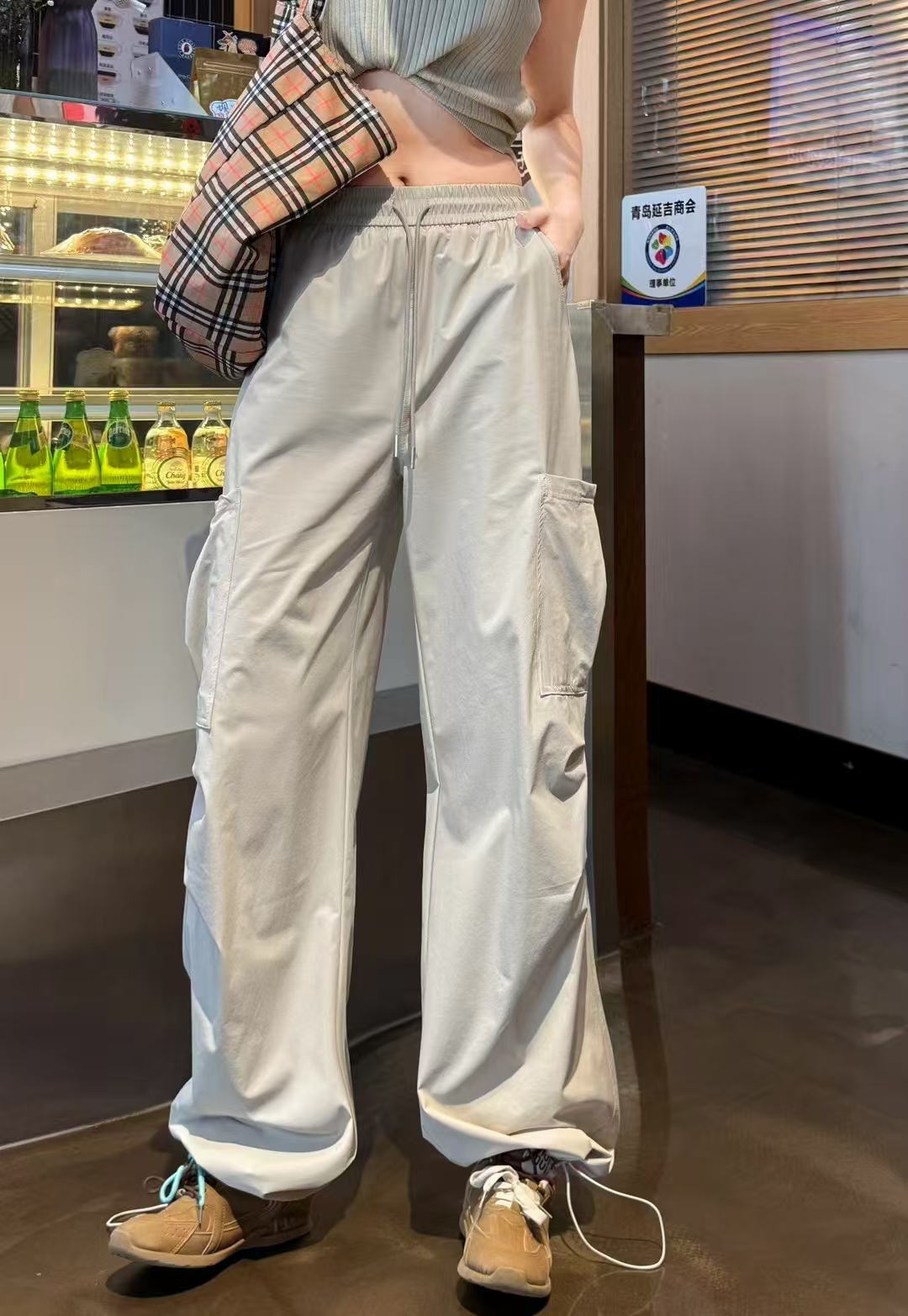 【定制浅咖色工装长裤】夏季防晒防蚊休闲裤阔腿薄款韩版百搭高腰