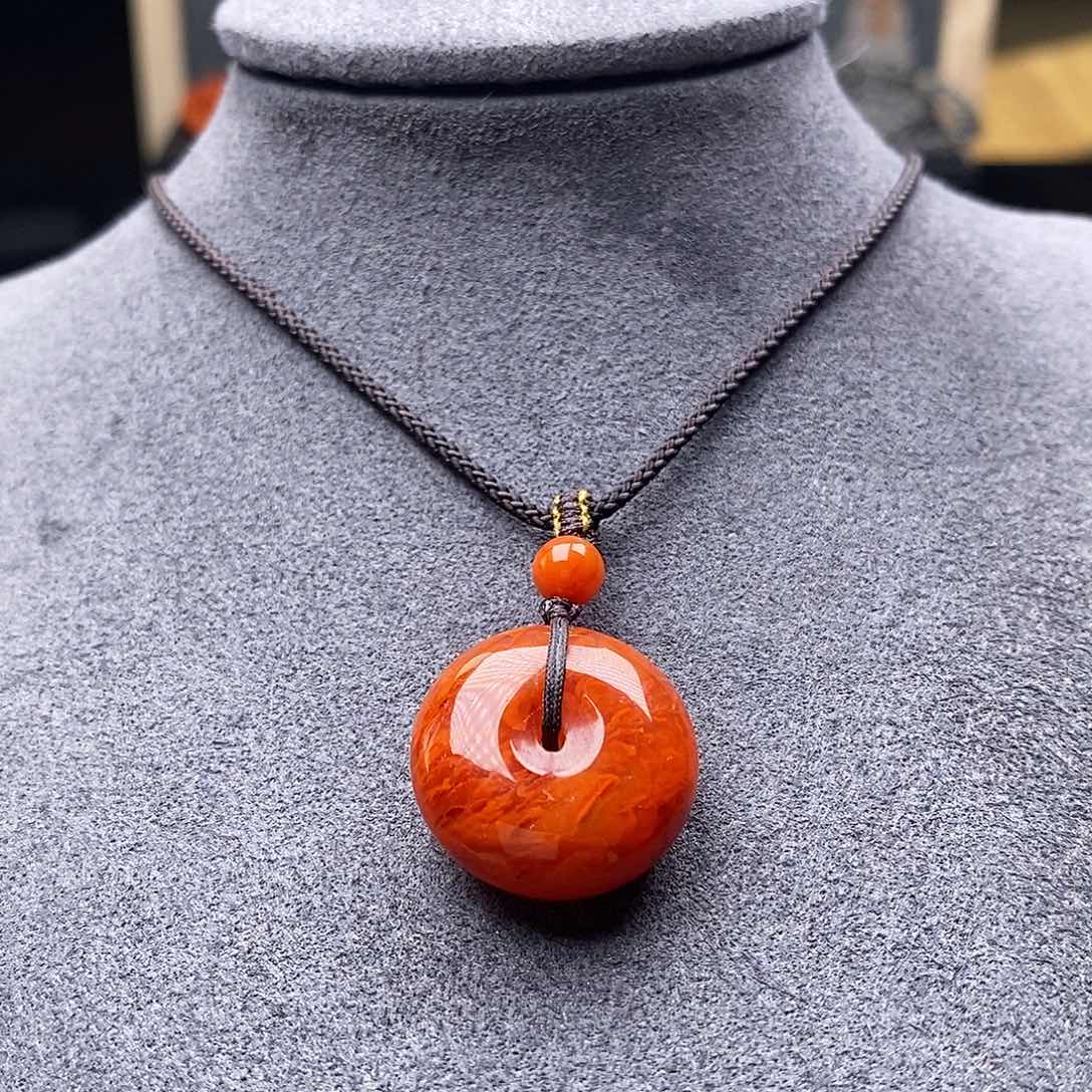 南红玛瑙未镶嵌四川凉山火焰纹平安扣吊坠22.5mm