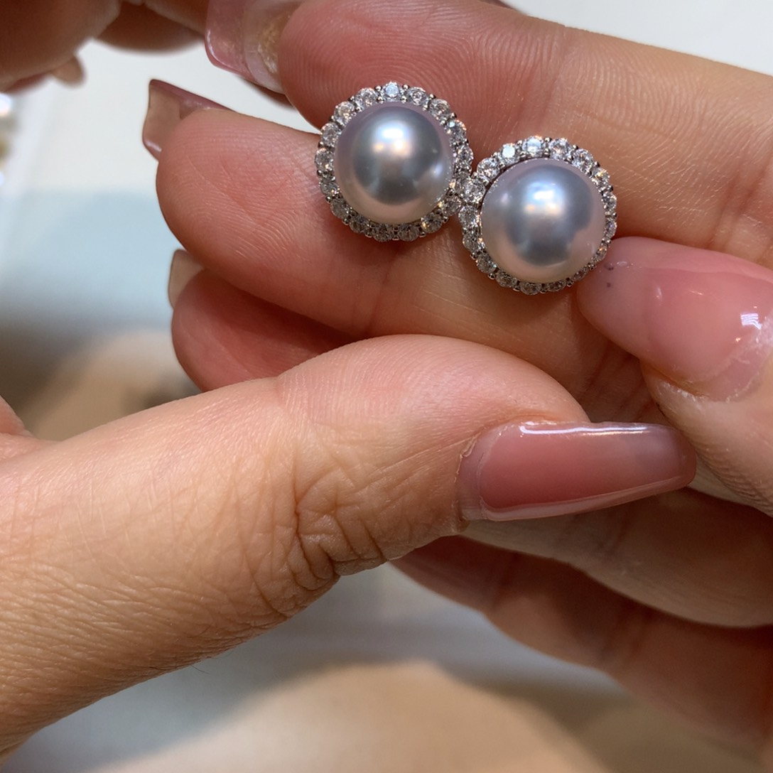 海水珍珠耳饰银S925镶嵌