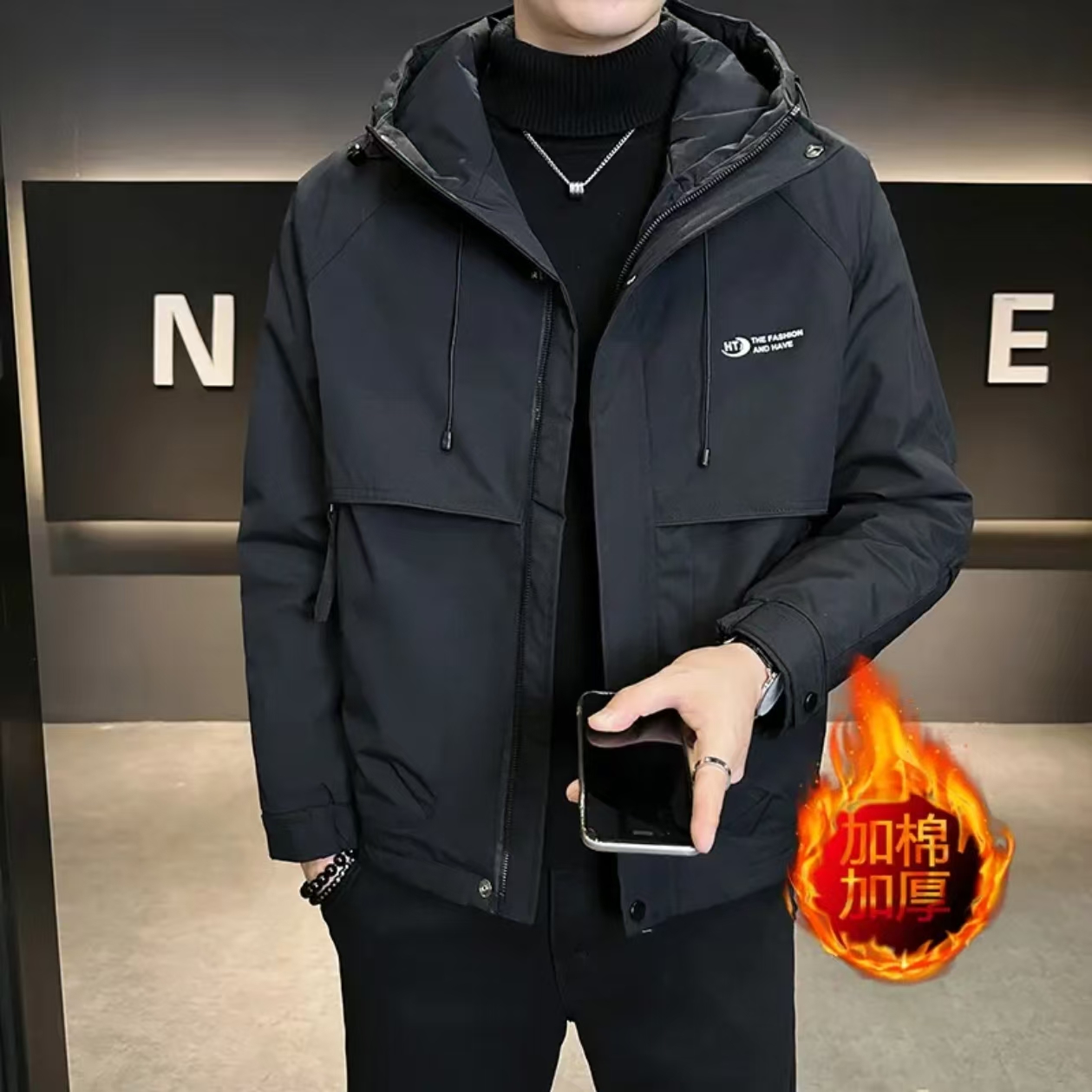 2025秋冬新款加厚连帽冲锋衣二棉外套#3601