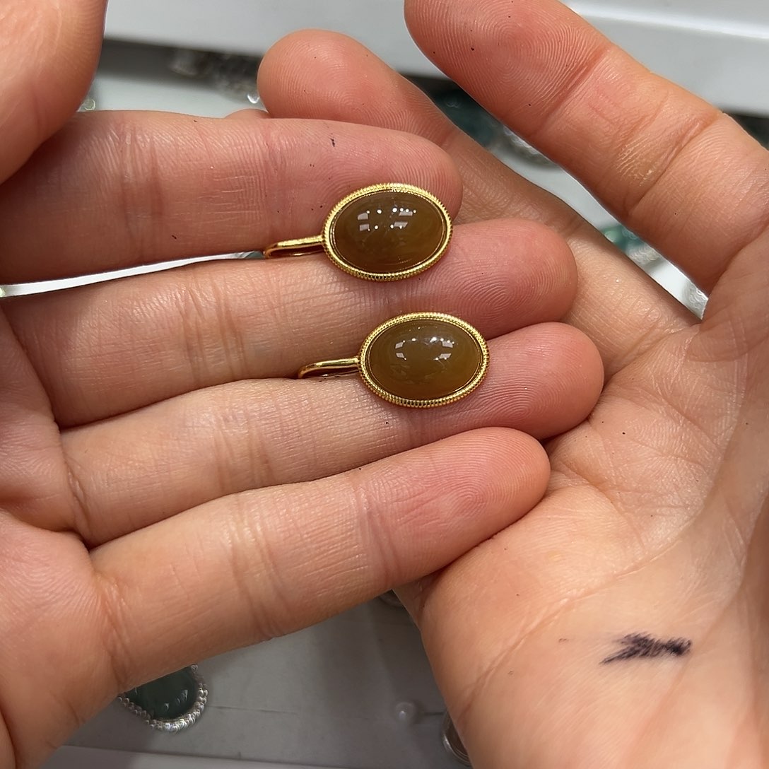 和田玉耳饰银S925镶嵌欢**园