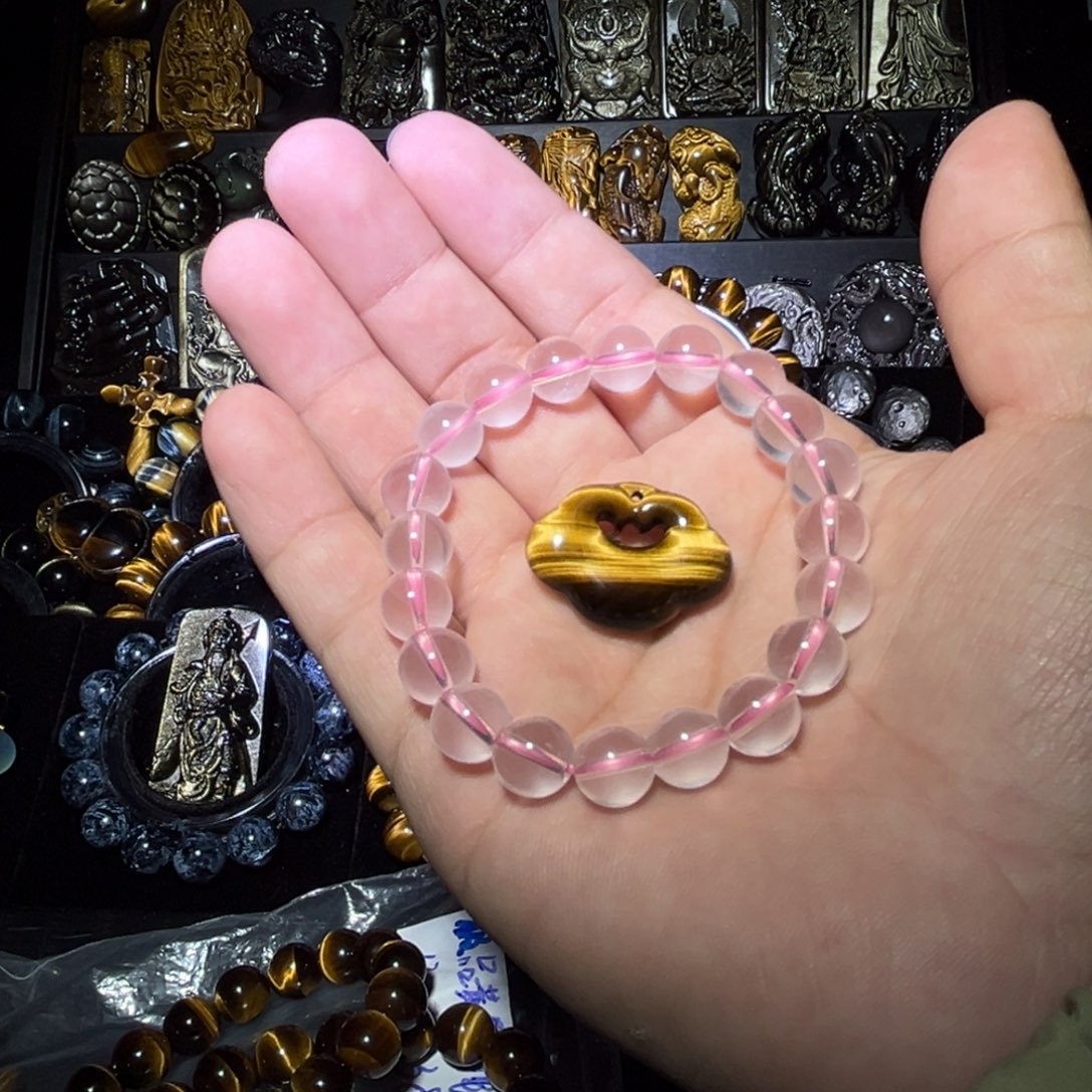 未镶嵌黑曜岩手链宁*天然莫桑比克粉水10m