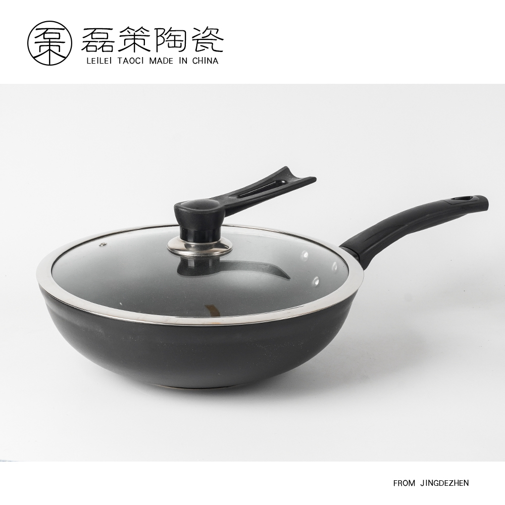 高温纯黑炒锅 可煎炒厨房带盖锅 干烧陶瓷锅经典款
