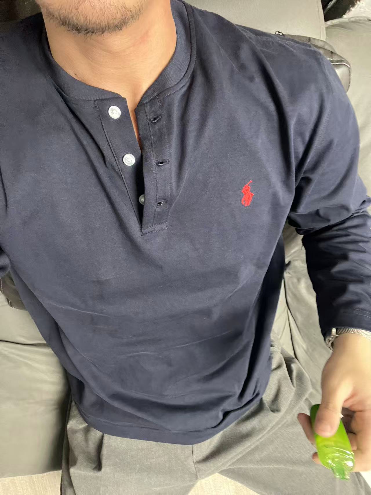 （小刺绣亨特）小众潮牌男女同款春季秋季小刺绣亨特领极简长袖T恤