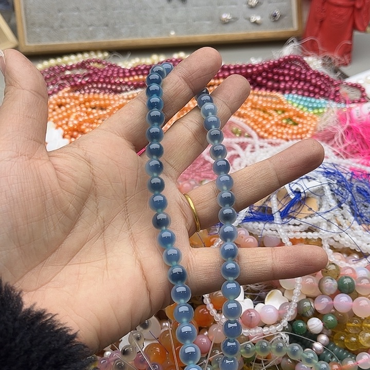 玛瑙/玉髓珠宝半成品未镶嵌一条8mm蓝糖心玛瑙