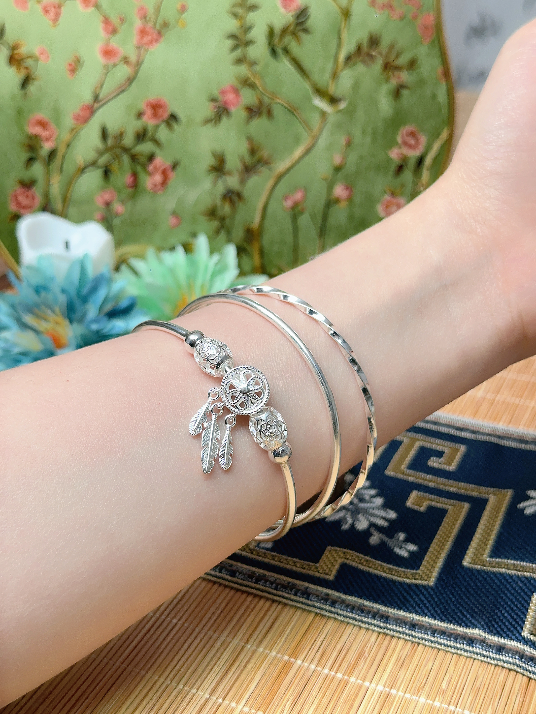 足银手镯 足银手镯 足银 手镯隐山时尚百搭精美手镯