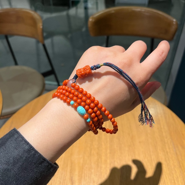 原创手作 一图一物精品保山南红满色满肉diy款手串挂脖 卡5.2mm