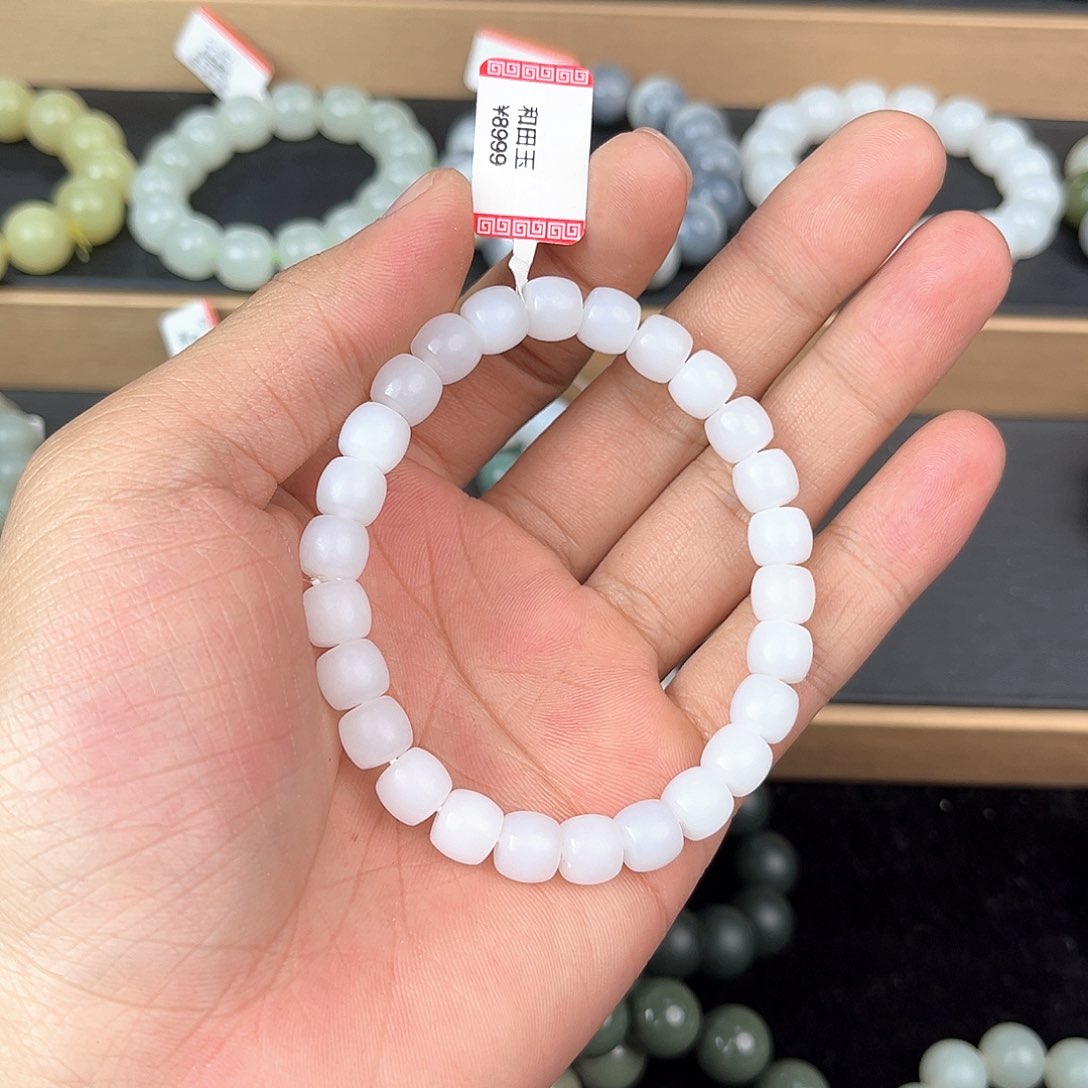 和田玉手串未镶嵌纯天然新疆和田玉05于阗8mm