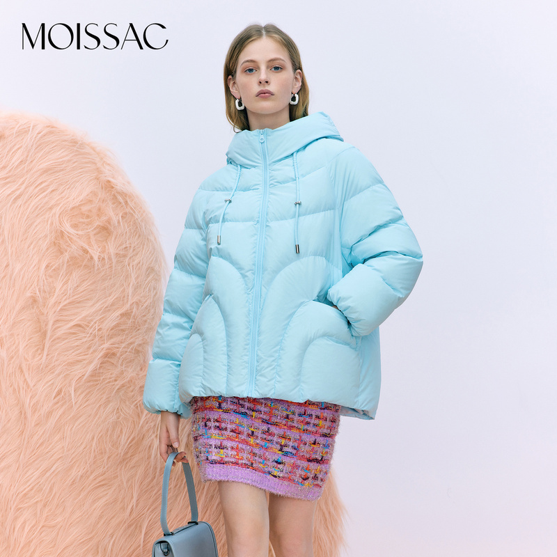 【达人专享】MOISSAC摩萨克冬法式复古休闲白鸭绒连帽羽绒服女