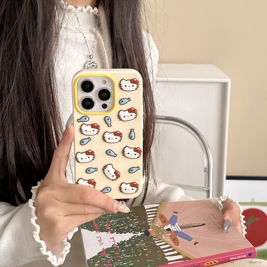 苹果kitty猫和鱼可爱适用iPhone16卡通小众ins女款立体软硅胶壳
