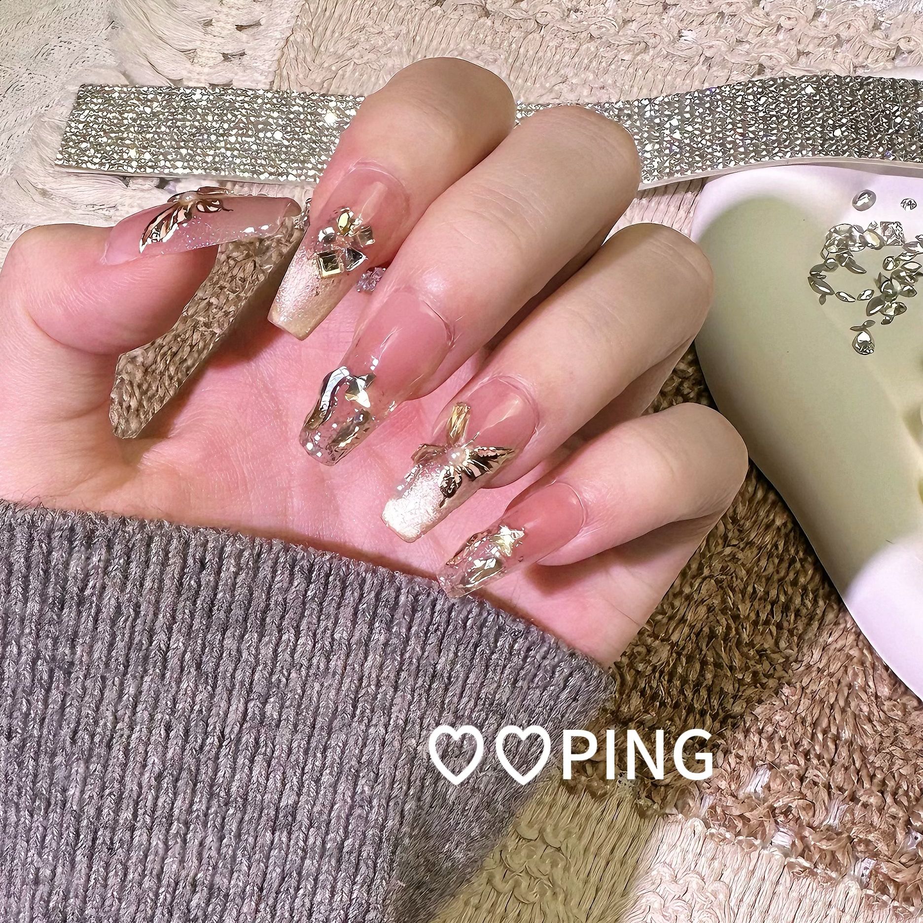 【福蝶·落日】纯手工穿戴甲美甲可拆卸指甲贴片10片装AA