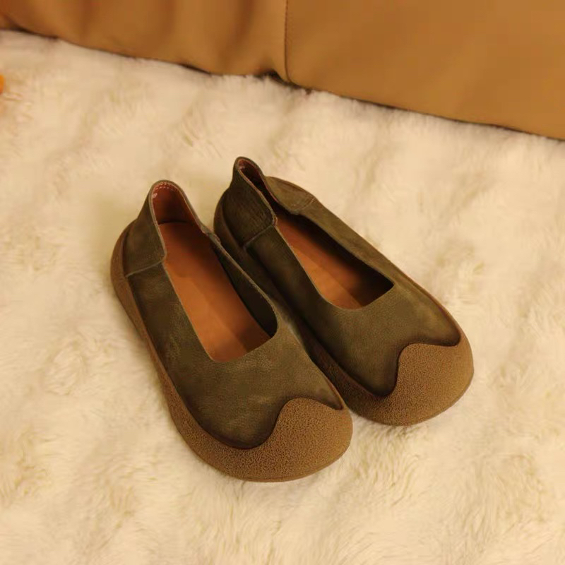 573牛皮圆头浅口套脚厚底女单鞋