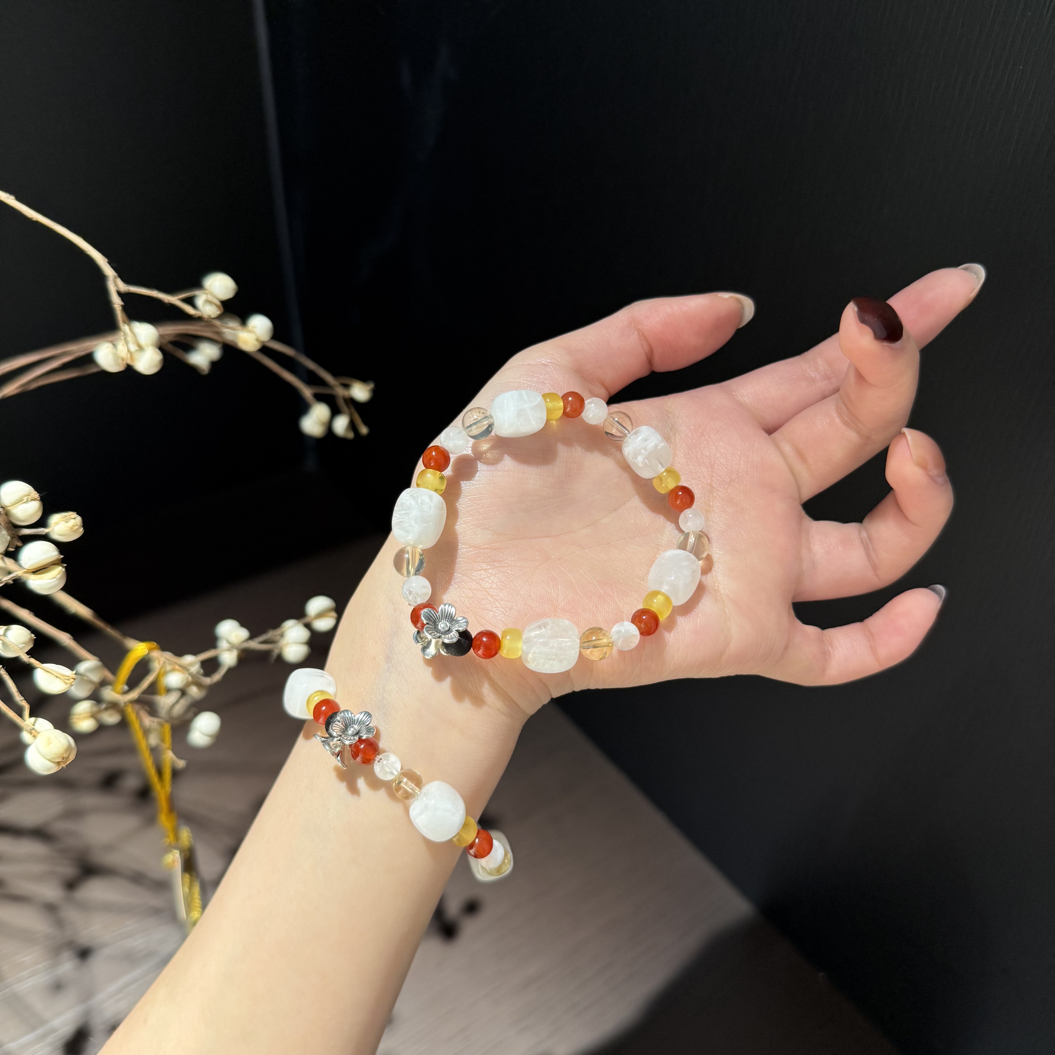 C*红楼梦*天然雪花幽灵红玛瑙蜜蜡隔珠手串 多样性发其一