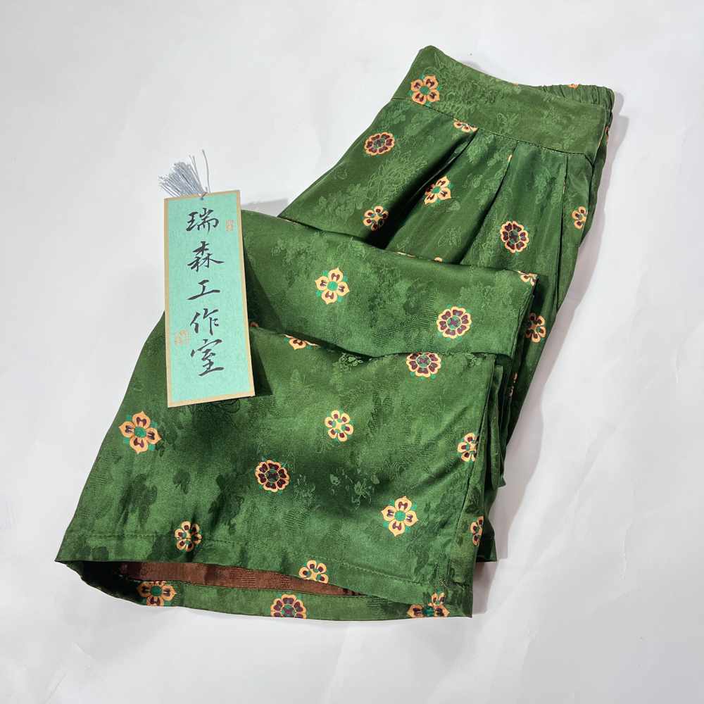 653 重磅花萝绿色直筒裤百搭气质夏季薄款-腰围70-裤长96