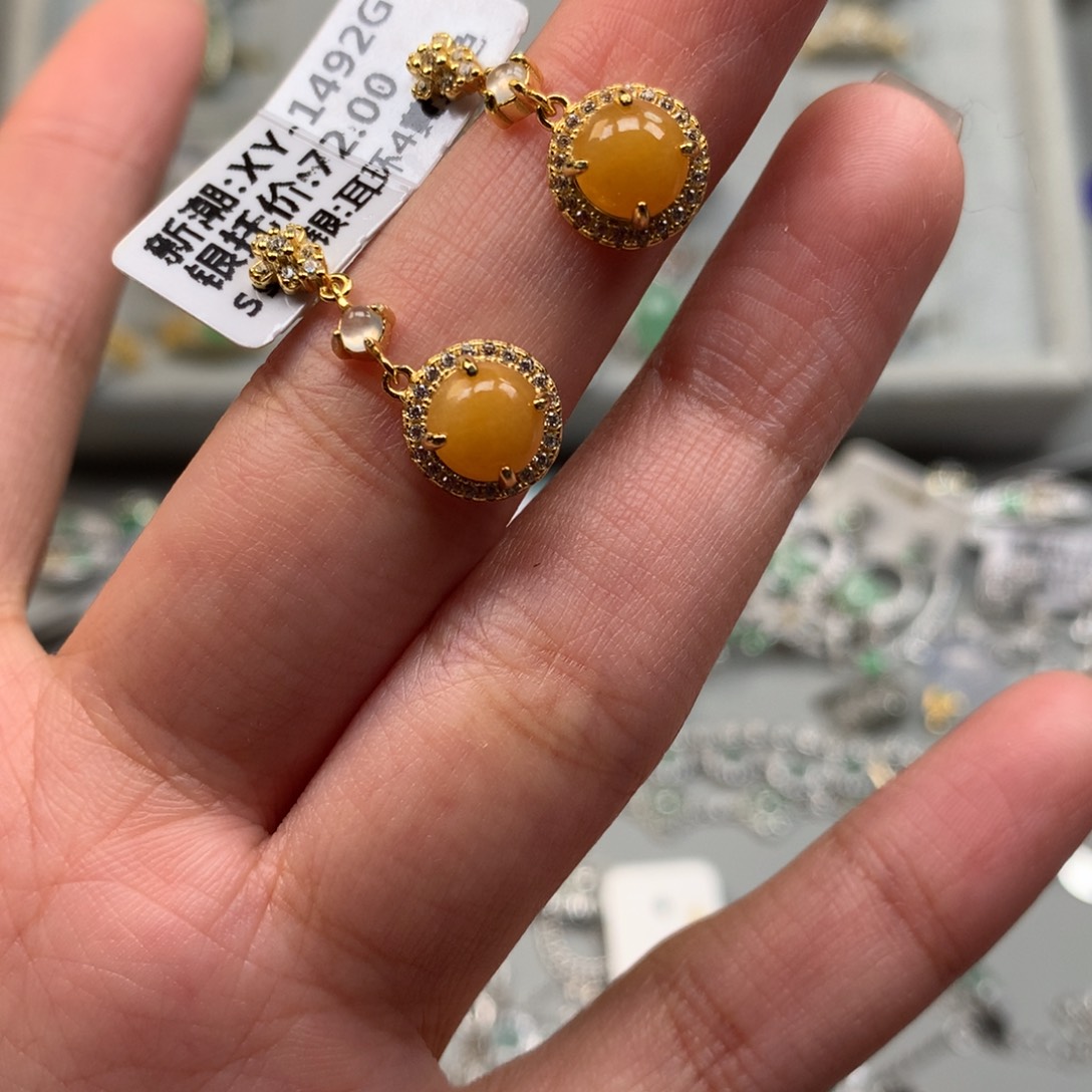 翡翠银S925镶嵌戒指耳钉