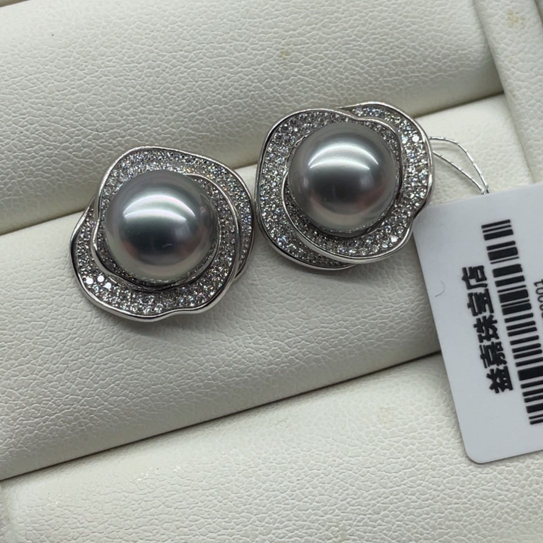 耳饰银S925镶嵌海水珍珠10-11mm