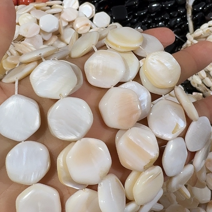 玛瑙/玉髓合金珠宝半成品2条白色大号六边形