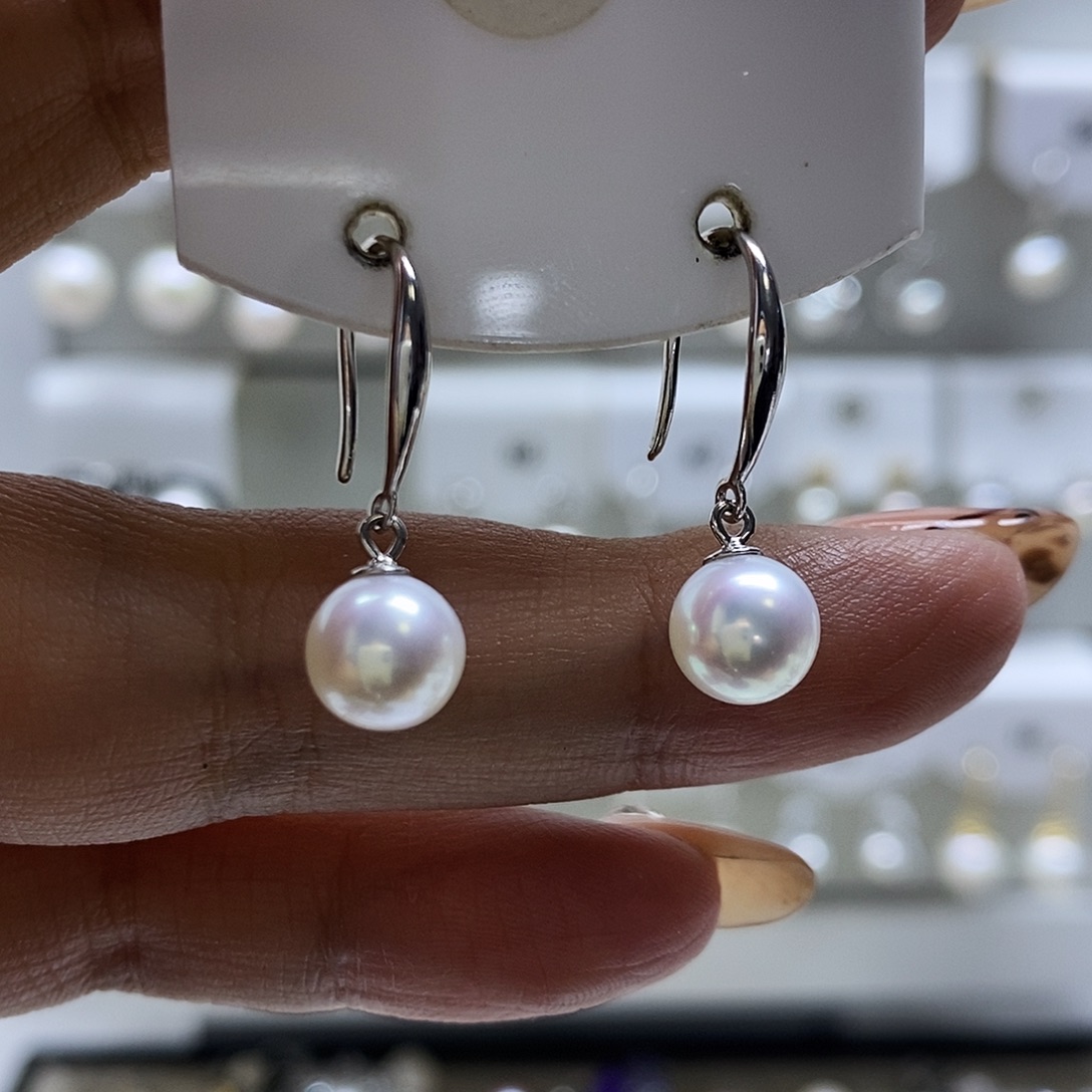 耳饰银S925镶嵌淡水珍珠
