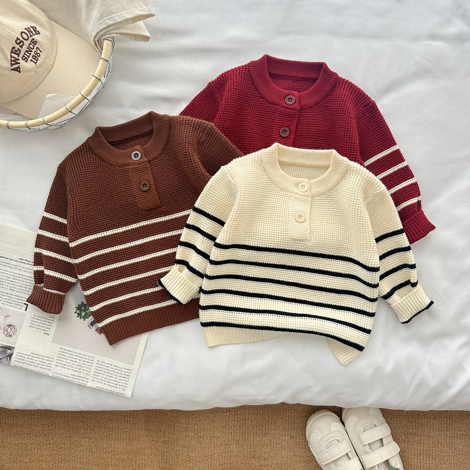 【可儿妈】洋气条纹女童毛衣秋冬新款保暖婴儿上衣宝宝秋冬衣服