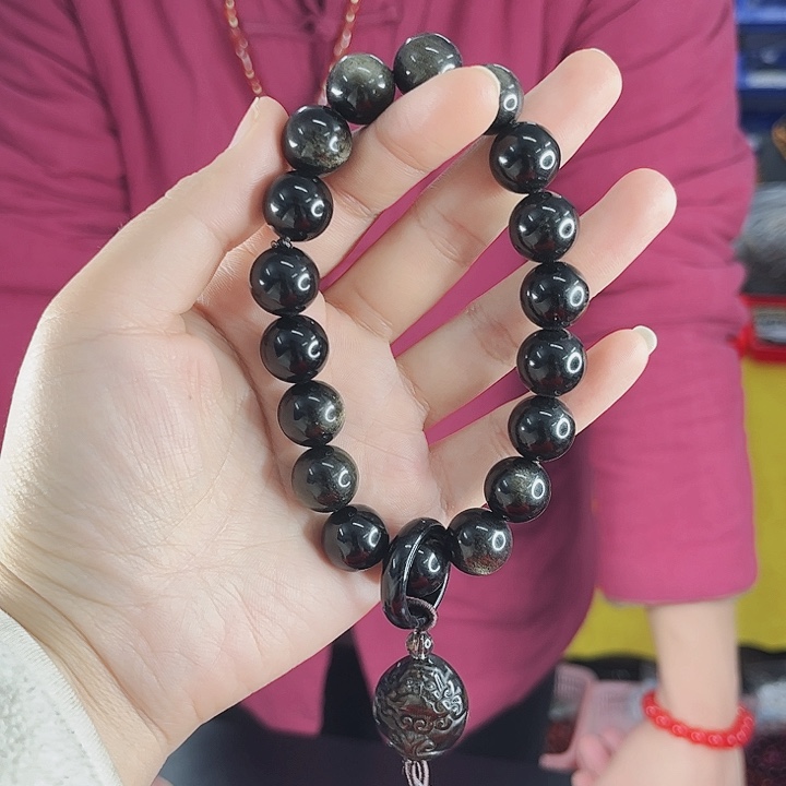 黑曜岩手链未镶嵌丅35手持