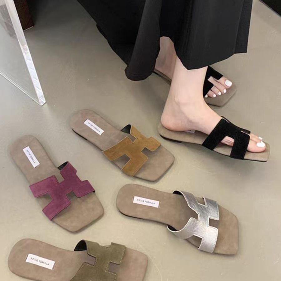 韩版一字拖鞋女外穿夏季2025新款方头平底凉拖鞋百搭休闲潮沙滩鞋