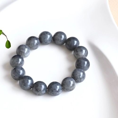 天然新疆和田玉点墨青花圆珠子单圈手串男女款16mm佛珠玉手链手饰