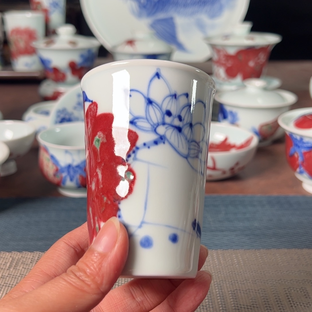 杯原矿青花釉里红瓷器