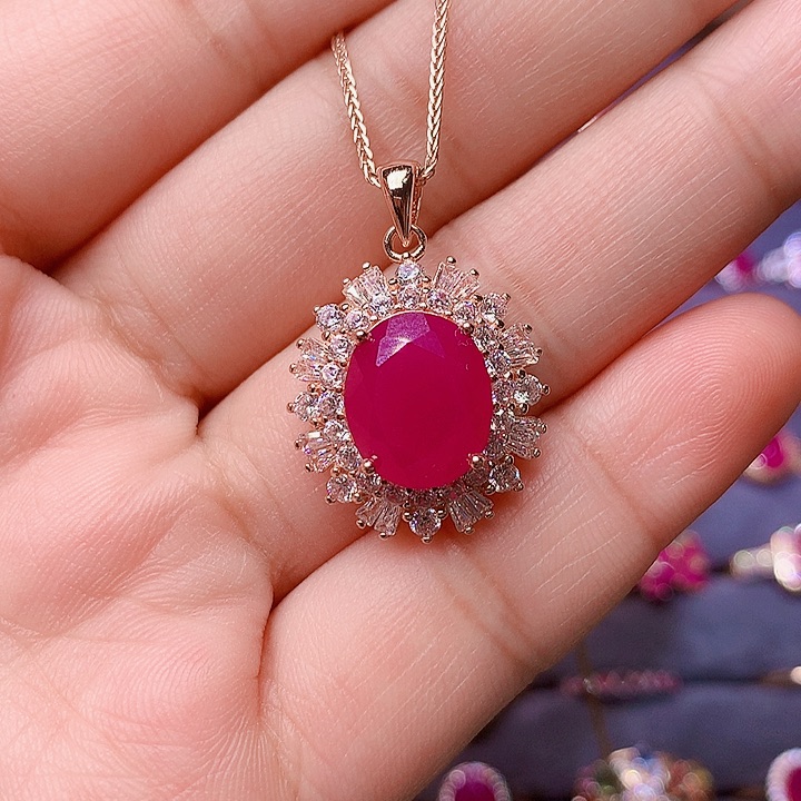 红宝石颈饰银S925镶嵌