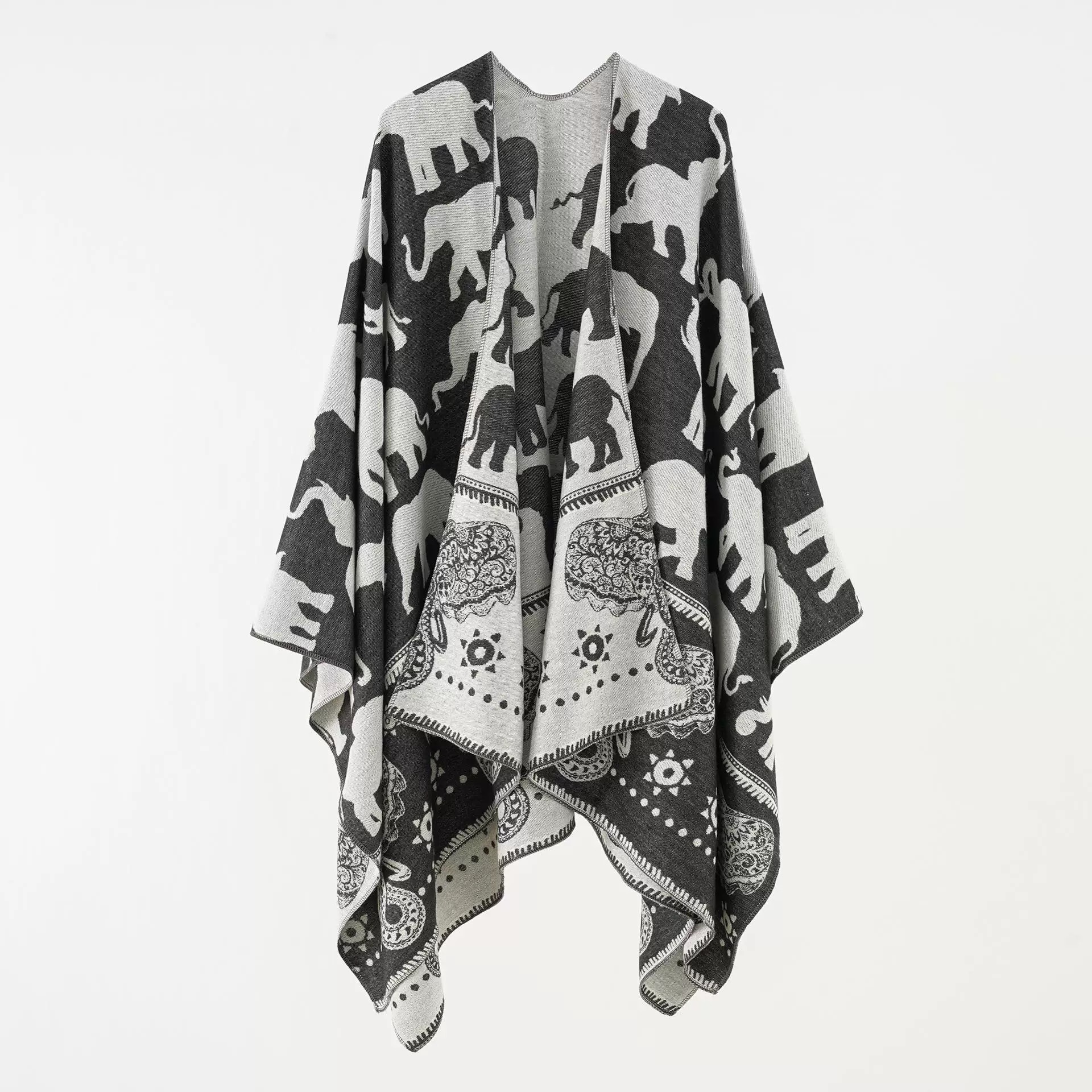 内蒙古厂家直邮羊绒开叉披肩民族风小象披肩旅行拍照空调房外搭