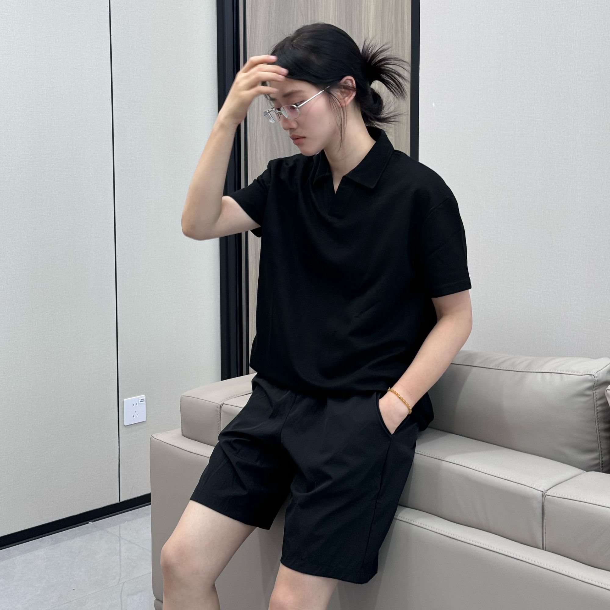 TSSSISI 夏季冰皮纯色速干透气运动户外休闲百搭中性风简约短裤