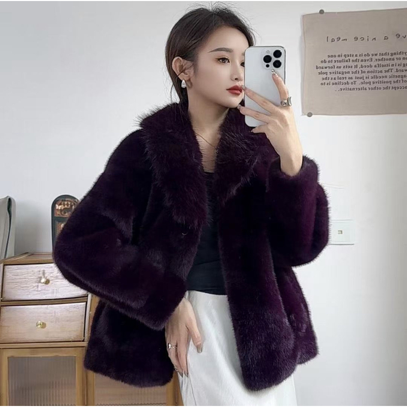 2025秋冬新款大毛领欧貂绒女款短外套保暖时尚气质上衣【短款60长】