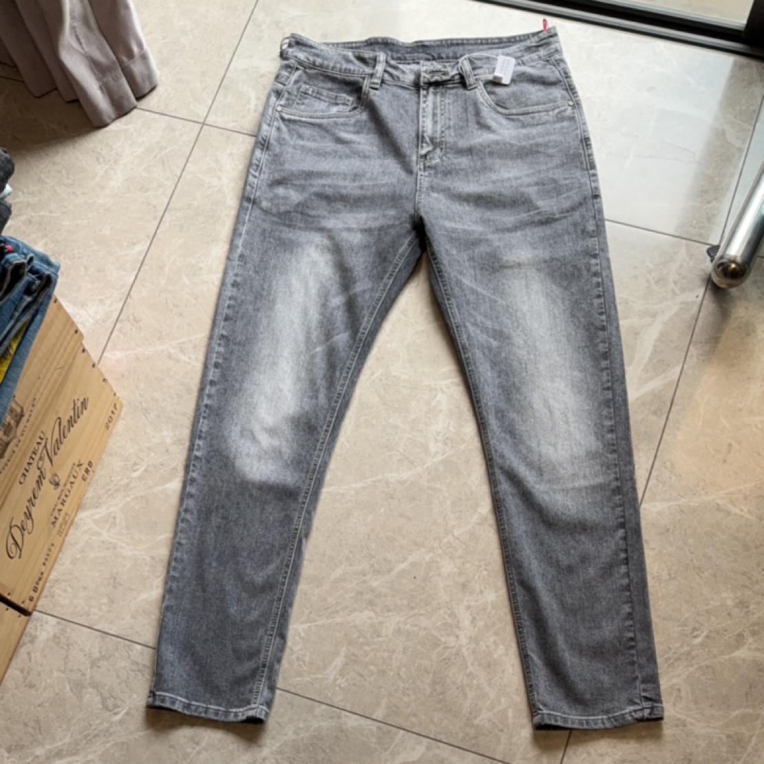 06号剪标弹力修身直筒百搭水洗牛仔长裤烟灰色男款牛仔裤休闲裤子