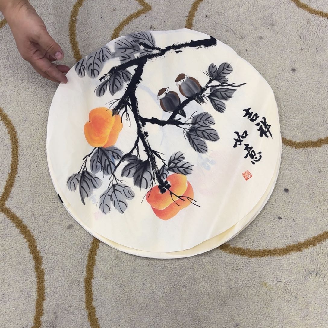 国画圆心花鸟作品童