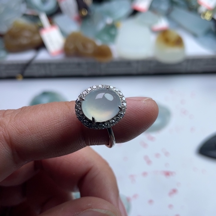 雪***迩翡翠银S925镶嵌戒指戒指