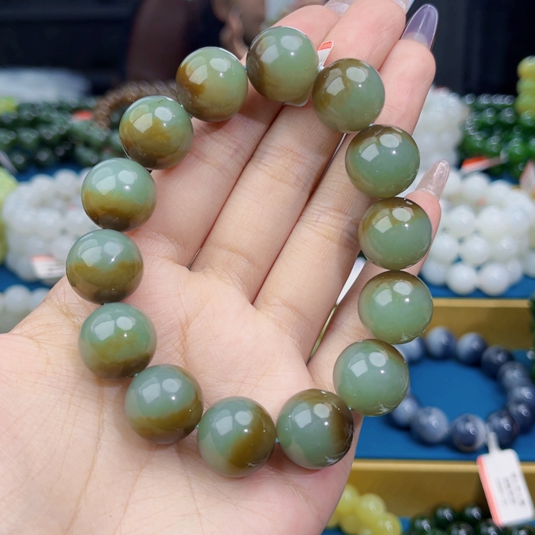 W***r和田玉未镶嵌手链天然和田玉新疆且末蓝聚宝盆手串16