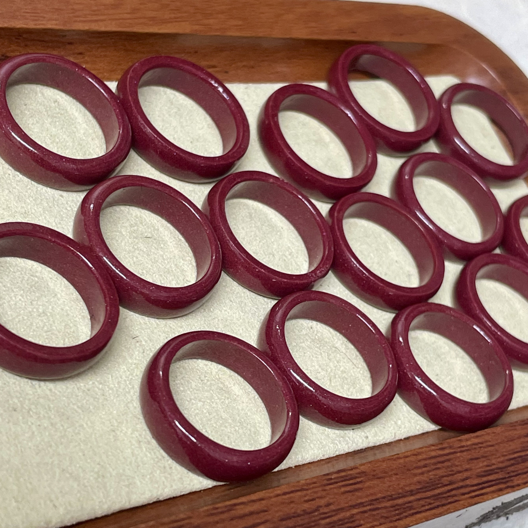 含辰砂工艺品「锦钰堂」纯天然中国红锦红朱砂戒圈～