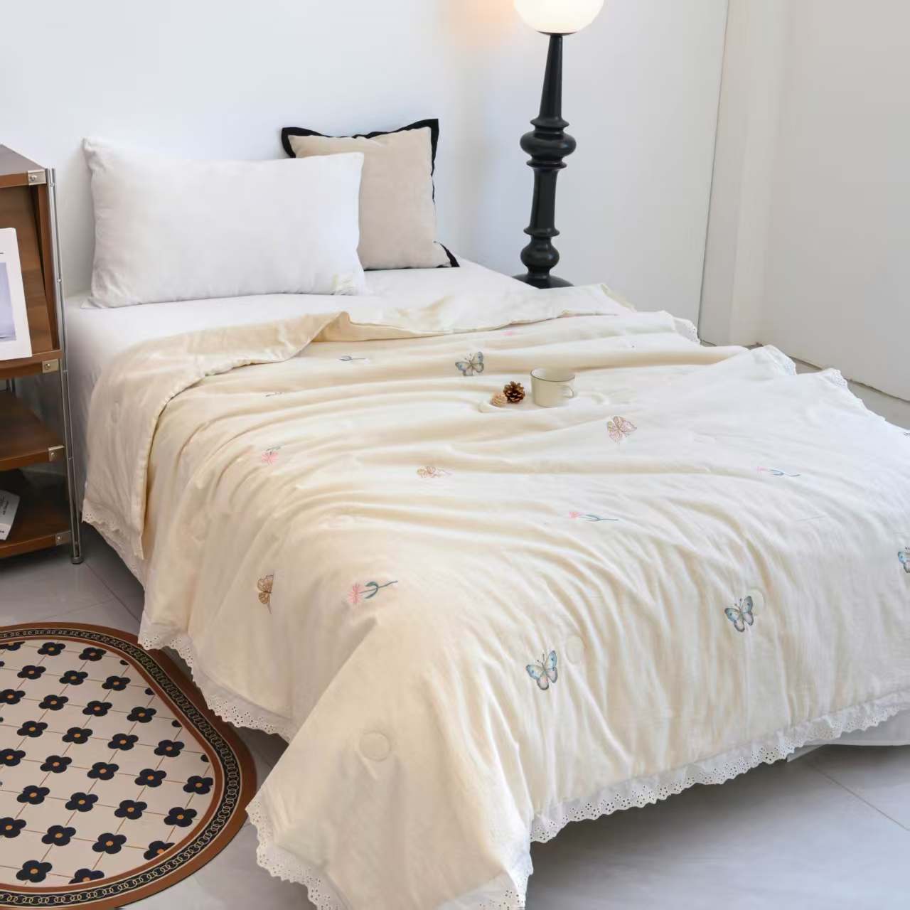 【刺绣蝴蝶】四季通用棉麻被子舒适透气可机洗2/2.3亲肤柔软