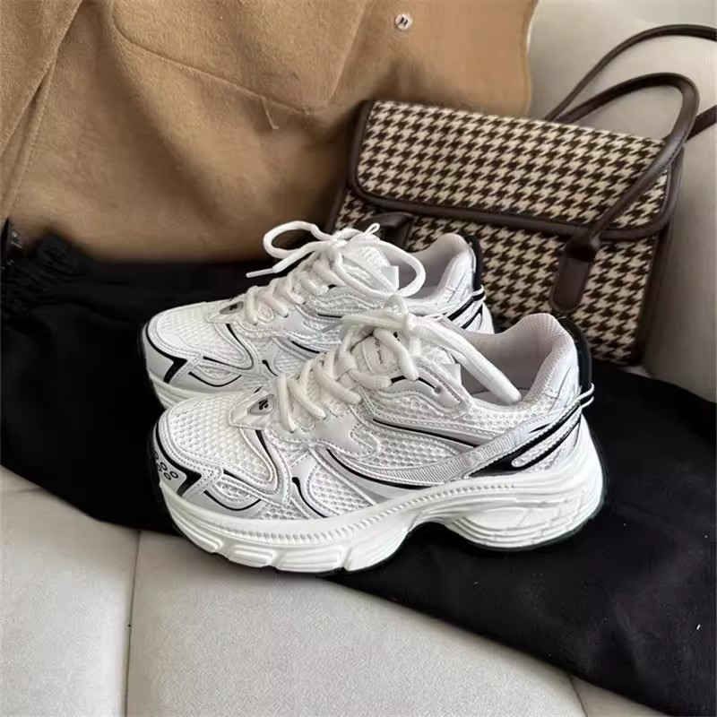 2025单网显脚真皮夏季休闲女小潮春新款透气松糕运动鞋厚底老爹鞋