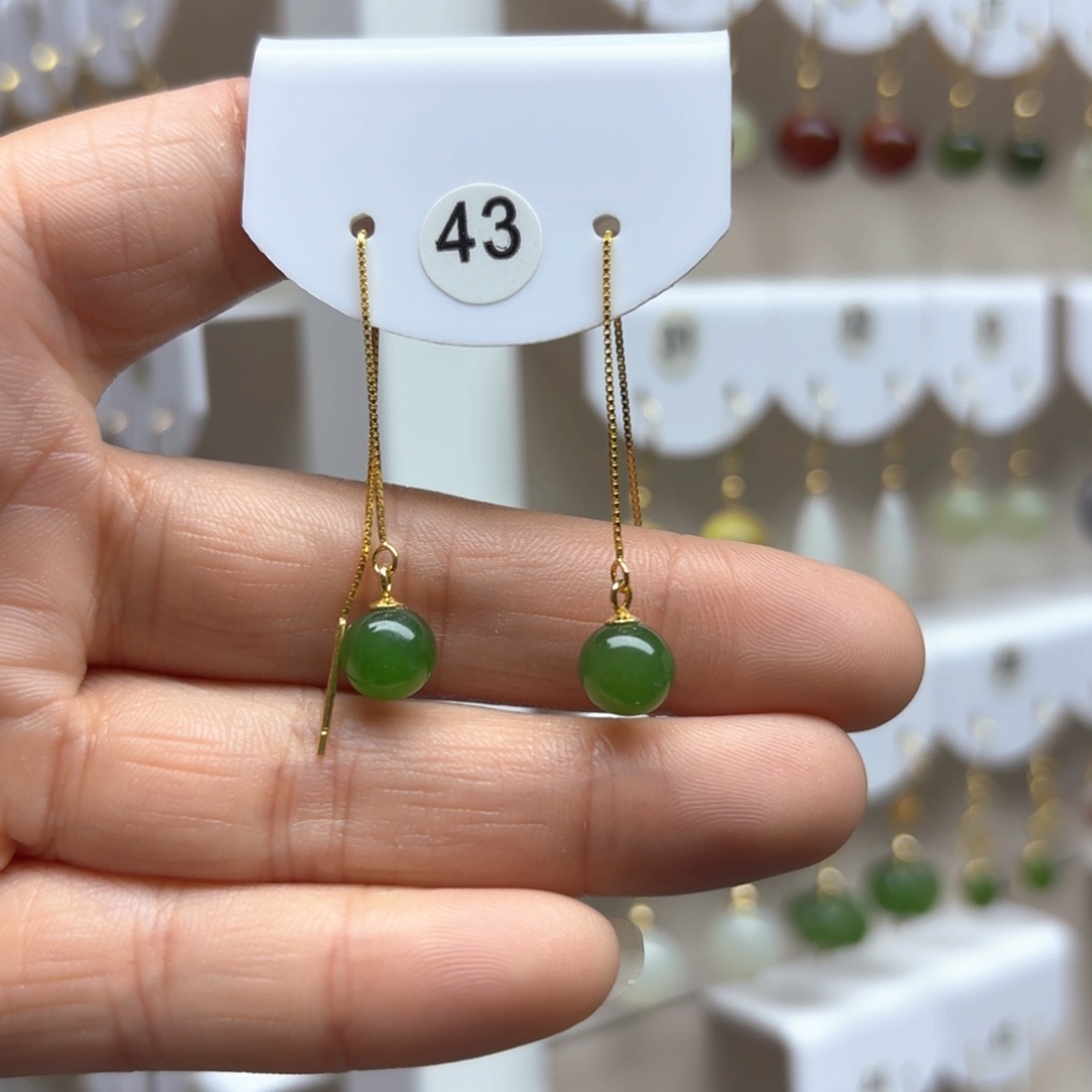 和田玉耳饰银S925镶嵌