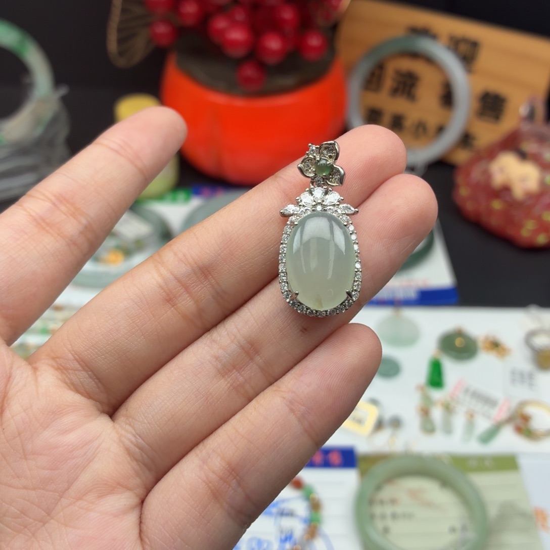 翡翠银S925镶嵌吊坠(不含链)98654