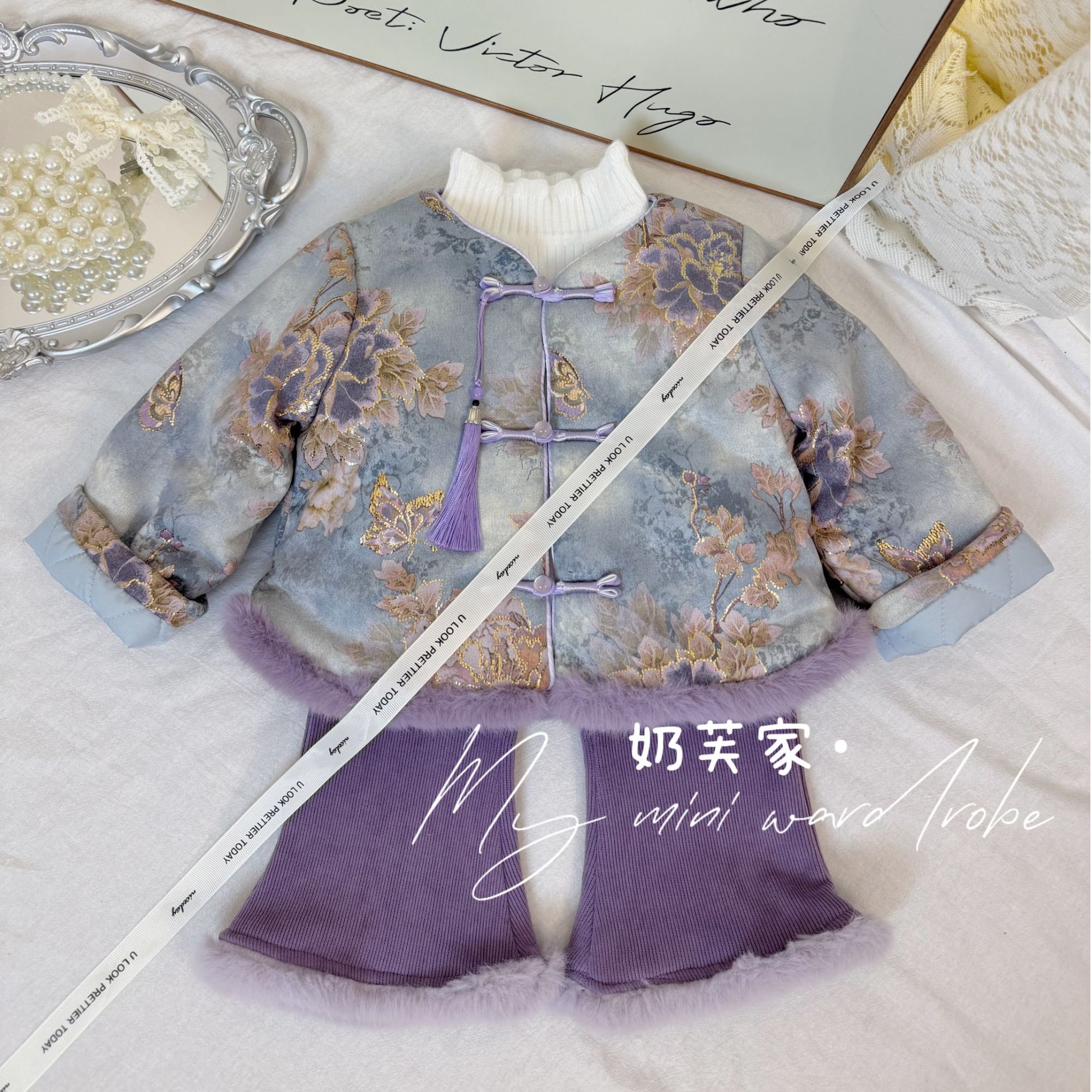 女童冬季加绒外套2025新款中国风唐装宝宝冬装加绒加厚衣服套装