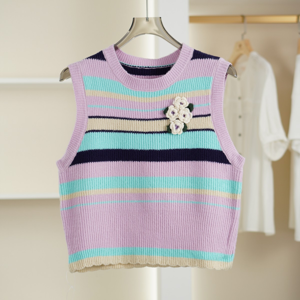 麦迪尚品【朵颐之秀】Z047春款拼色针织马甲新款女装品牌折扣店 D组