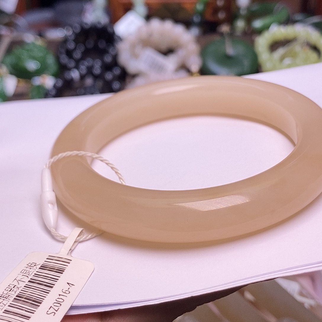 和田玉手镯未镶嵌藕粉老熟料红粉收藏手镯59.5圈