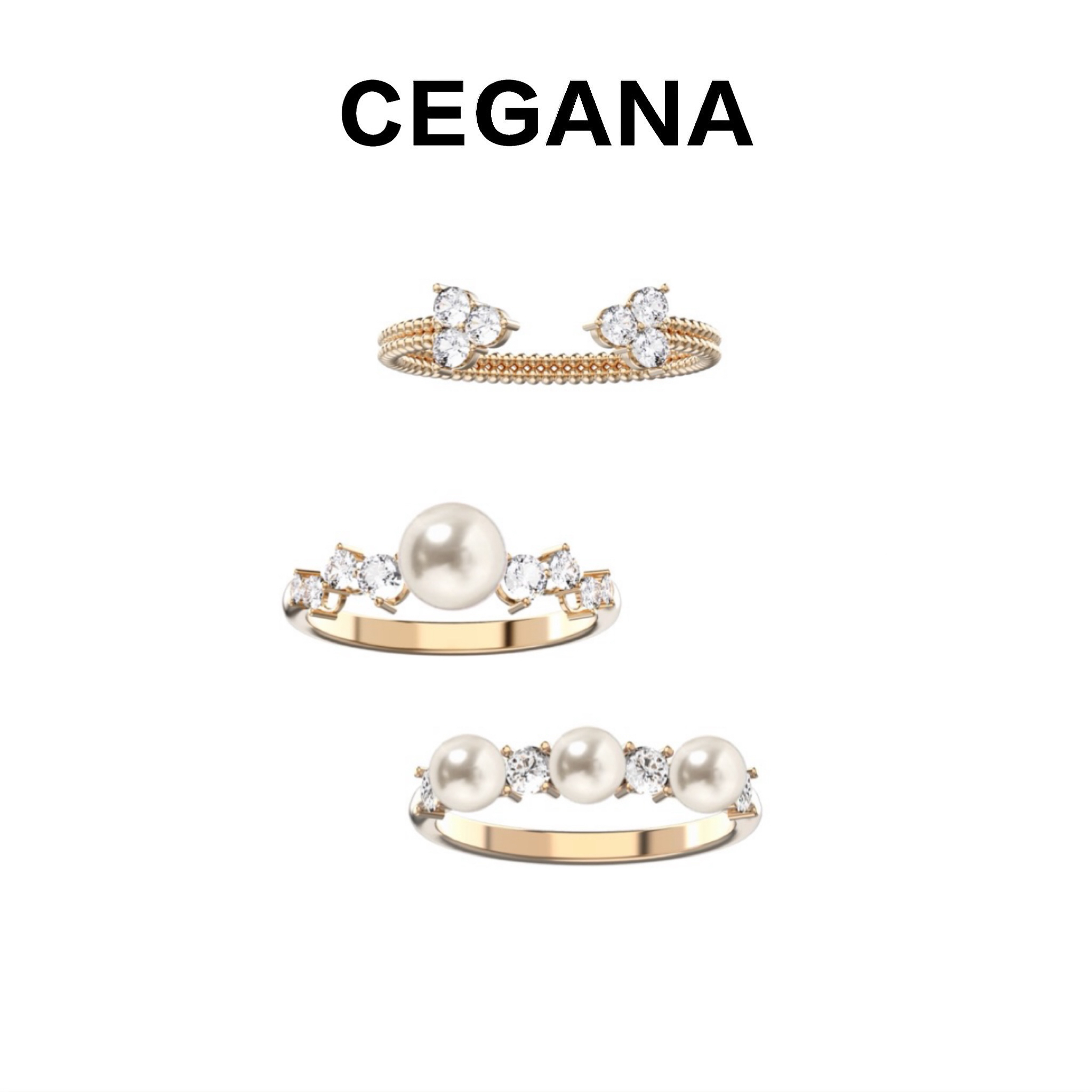 铜合金琉璃戒指 CEGANA【怦然心动】仿珍珠ins戒指套装小众轻奢满钻