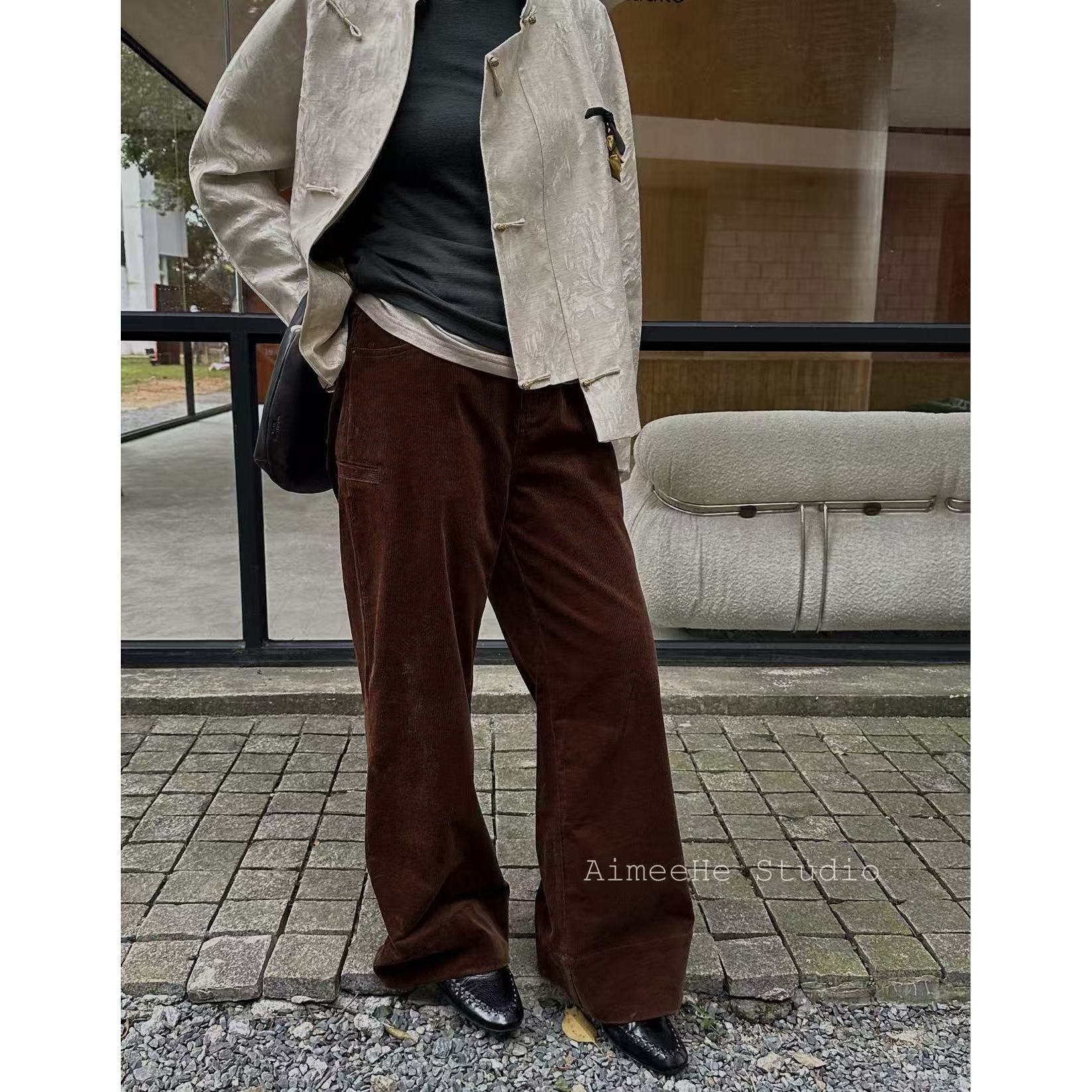 Mozch  灯芯绒条绒有设计感慵懒百搭直筒裤 155