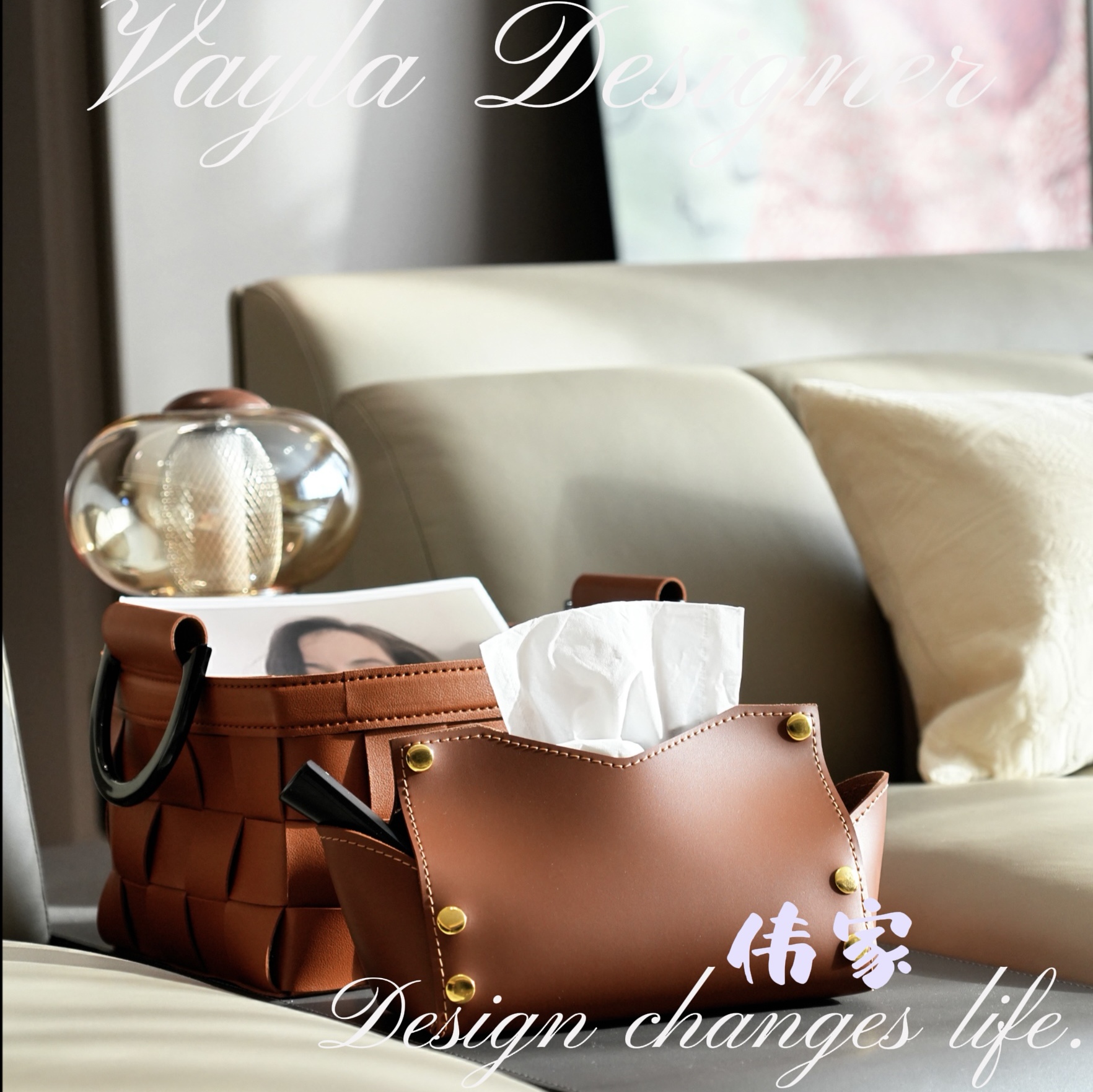 【Vayla专属】元宝形马鞍皮纸巾盒可拆装桌面餐巾盒抽纸盒-HXQ-74