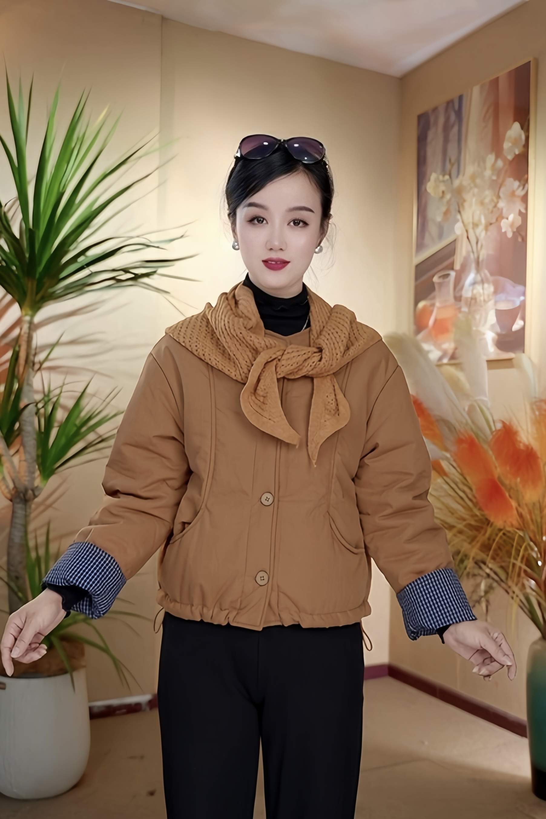 2025年新款棉服水洗棉宽松大码中老年妈妈装围巾款