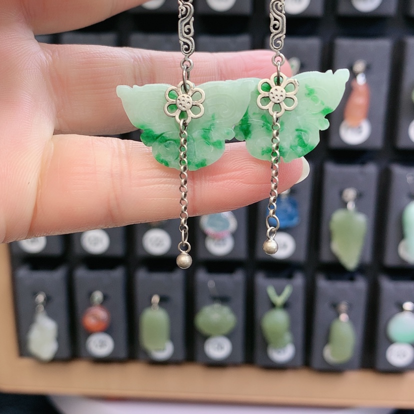 【闪购商品】翡翠耳饰银S925镶嵌东****甲精美