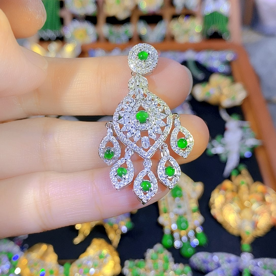 吊坠(不含链)银S925镶嵌翡翠