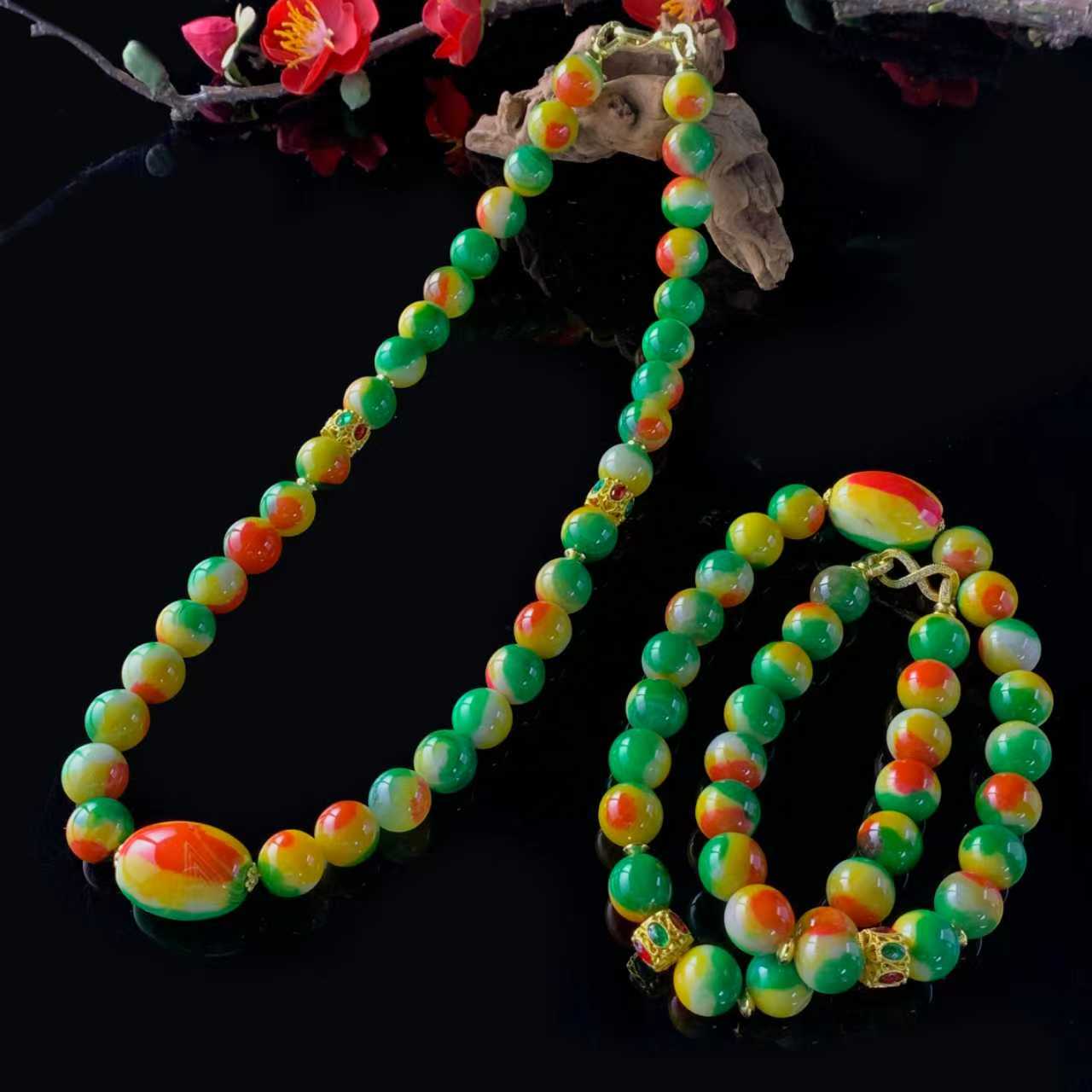 S8218【任会长珠宝】万古千草灵碧绿玛瑙项链-多样性只发一件